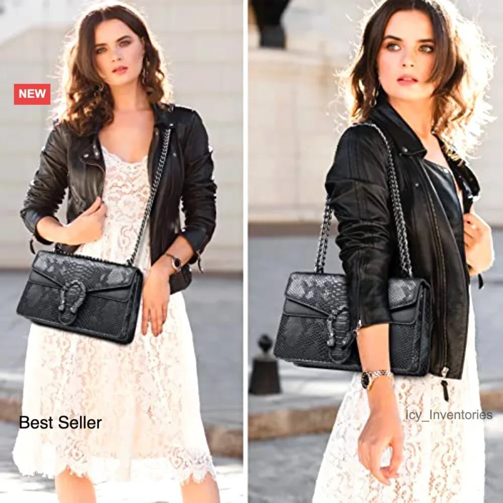 Snake Printed Artificial Leather Crossbody Clutch Evening Bag